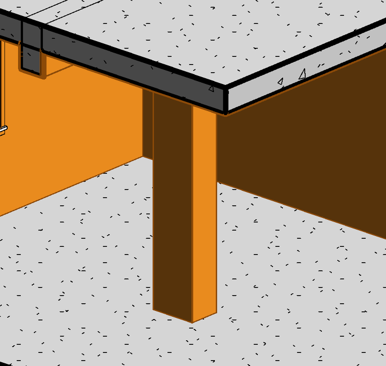 Interior 3D view detail of a free-standing concrete column with plaster generated on each exposed face