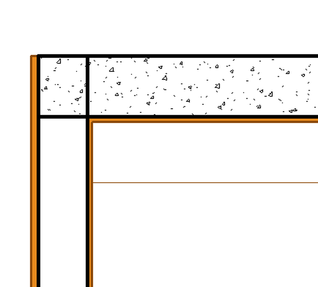 Section detail of the wall-to-ceiling junction where the plaster layer turns the corner without a gap
